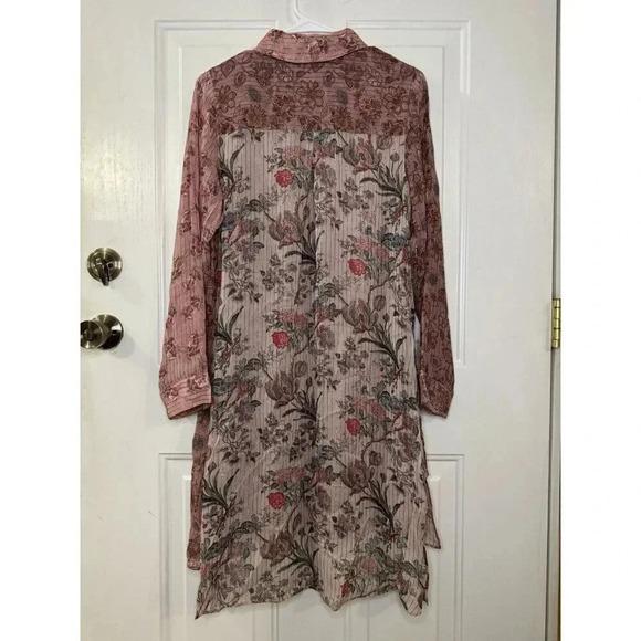 SOFT SURROUNDINGS Women Rose Floral Long Sleeve Tunic Dress Sheer Small Lagenlo - Picture 3 of 9